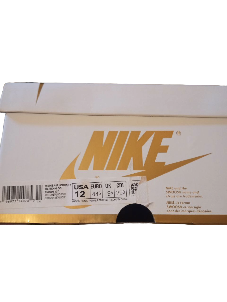 NIKE WMNS AIR JORDAN 1 RETRO HI OG TAGLIA 44,5 "Bianco/Oro" - ITALYSALDI.IT