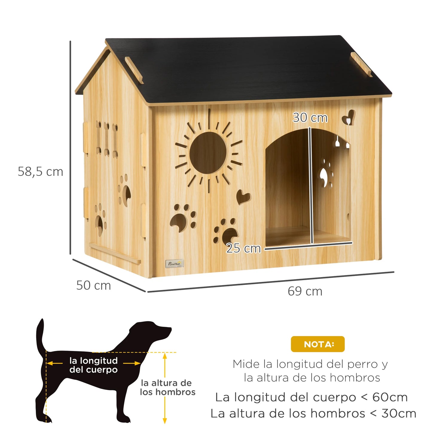 Cuccia in legno per cani di piccola taglia con porta anteriore 69X50X58,5 cm - ITALYSALDI.IT