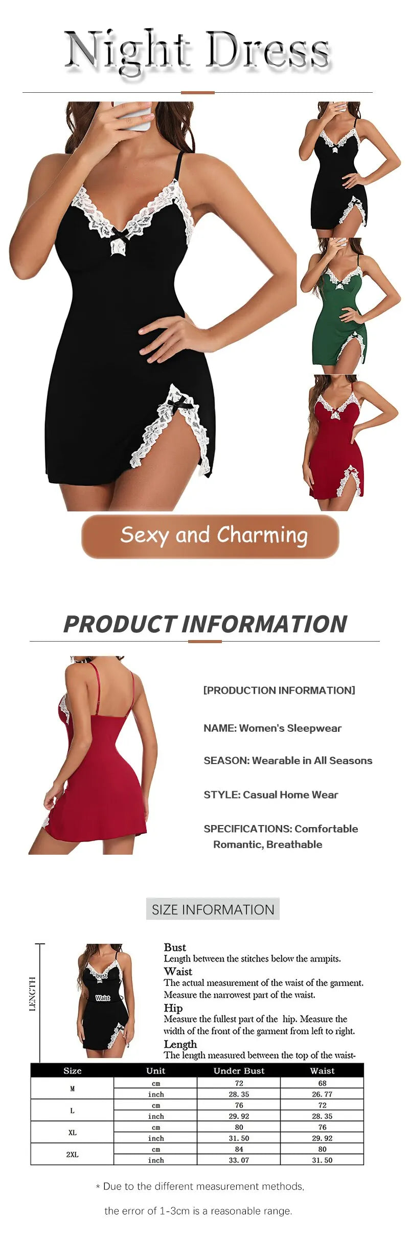 Sexy CAMICIA DA NOTTE Soft Lingerie NOTTE DONNA - ITALYSALDI.IT