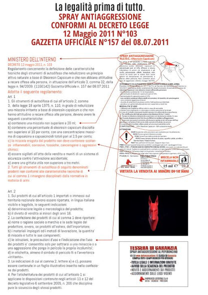 SPRAY AL PEPERONCINO ANTI-AGRESSIONE LEGITTIMA DIFESA ML 15 - ITALYSALDI.IT